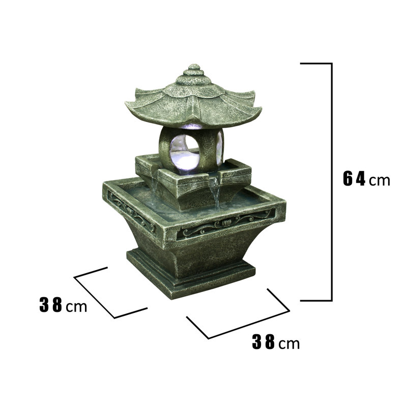  Fiber and Resin Pagoda Lantern Fountain with LED Light
