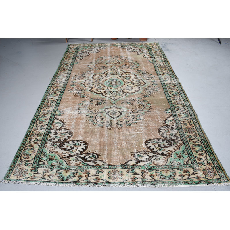 Grand tapis antique brun fait à la main et rétro, idéal pour les chambres à coucher et les bureaux