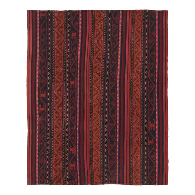 Vintage  Kilim In Red And Blue With Geometric Stripes - Rug & Kilim