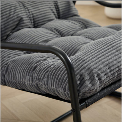 Outdoor Rocking Chair, Comfy Cushion, with Soft Thick Cushion,for Living Room, Bedroom, Reading Room, Black Frame with Grey Cushion