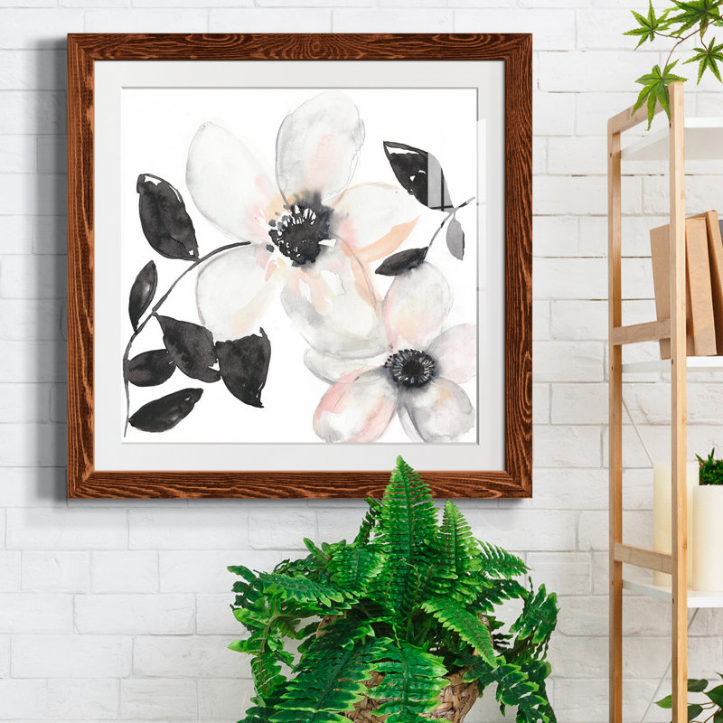 «Black & Blush Anemone I-Premium», reproduction encadrée prête à être accrochée, H 17 po x l 17 po x P 1,5 po, Érable