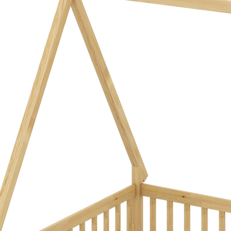Tent-Inspired Floor Bed With Guardrails, Slats, And Playful Door Opening, Full, Natural