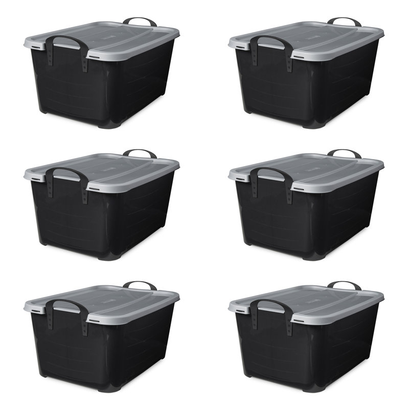 Life Story 55 Quart Black Stackable Lidded Storage Bins, Set of 6