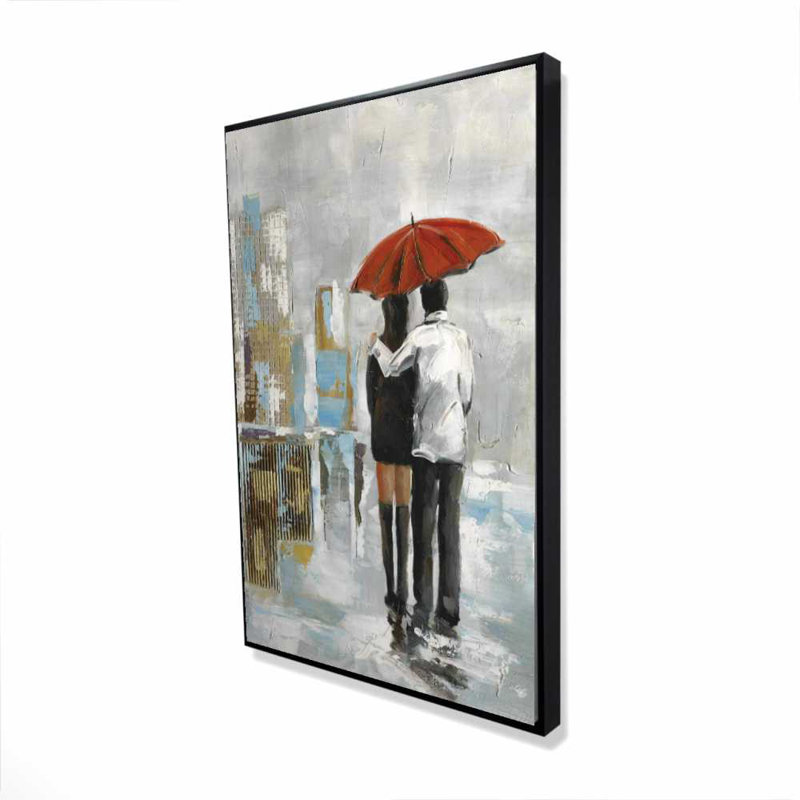 Couple marchant sous un parasol | Toile abstraite encadrée