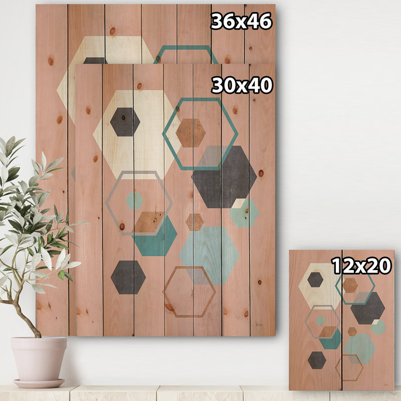 « geometric hexagonales ii », impression sur bois, H 46 po x l 36 po x P 1,5 po
