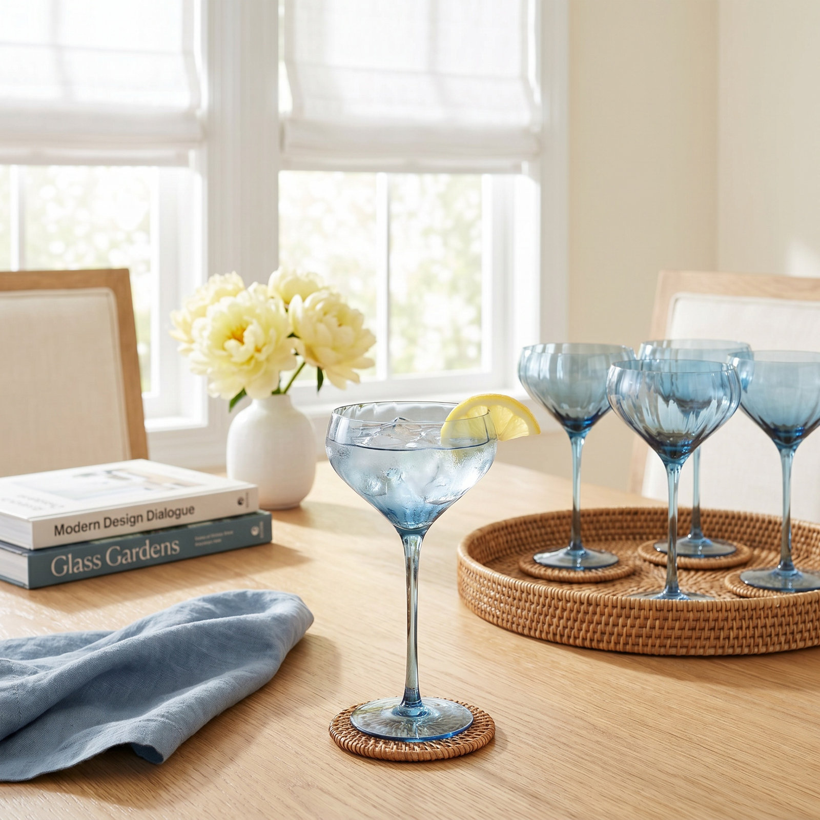 Boulder Ribbed Coupe Glass, Blue Azure