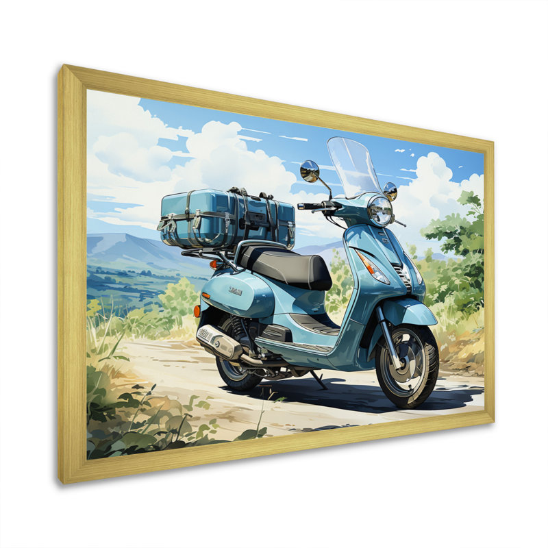 «Blue Scooter», impression sur toile, Cadre doré à une seule photo, H 24 po x l 32 po x P 1 po