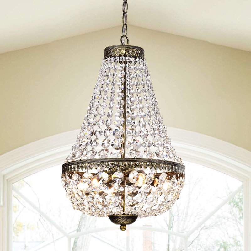 Lustre empire unique en cuivre noir brossé à 6 lumières avec accents de cristal Hassinger