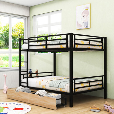 Full Over Full Convertible Bunk Bed With Dual Storage Drawers And Ladder
