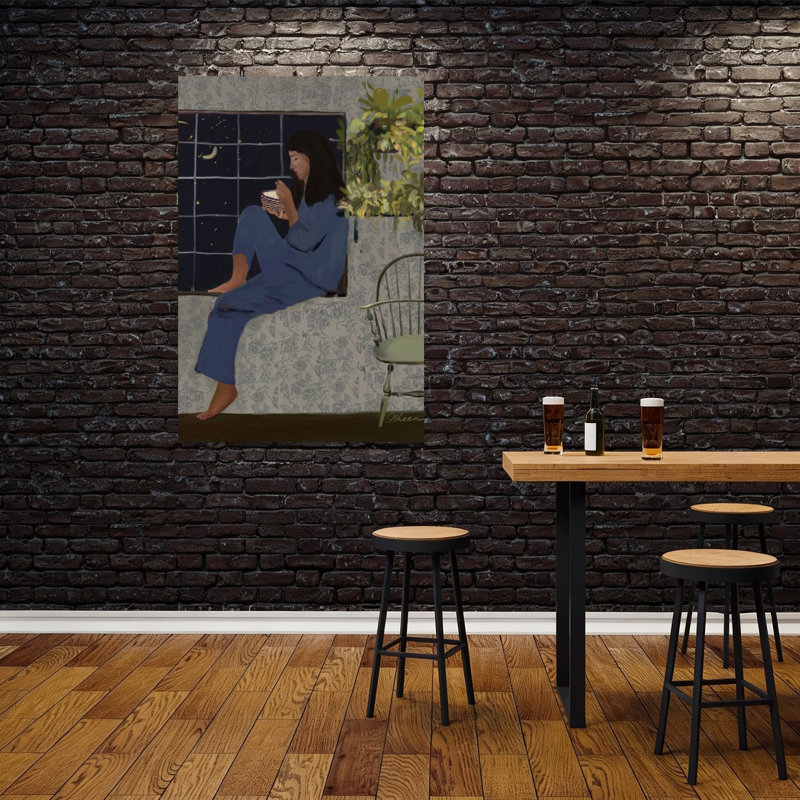 Moonlit Window Meal Peaceful Abstract Contemporary Landscape Landscape, art mural, 60" H x 40" W