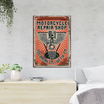 Outils de réparation de moto - atelier de réparation de motocyclettes You Break 'Em We Fix' Em - 1 pièce, impression d'art graphique rectangulaire sur toile tendue