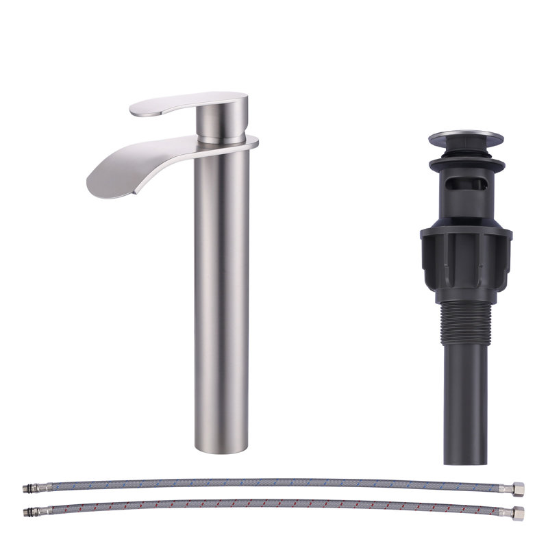 Robinet pour salle de bain à poignée simple avec bonde escamotable Waterfall, Nickel brossé