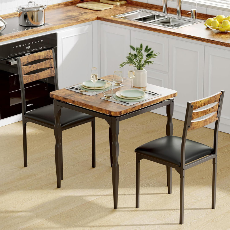 Ensemble de table de salle à manger 3 pièces pour 2 personnes, table et chaises peu encombrantes avec sièges rembourrés pour petite cuisine