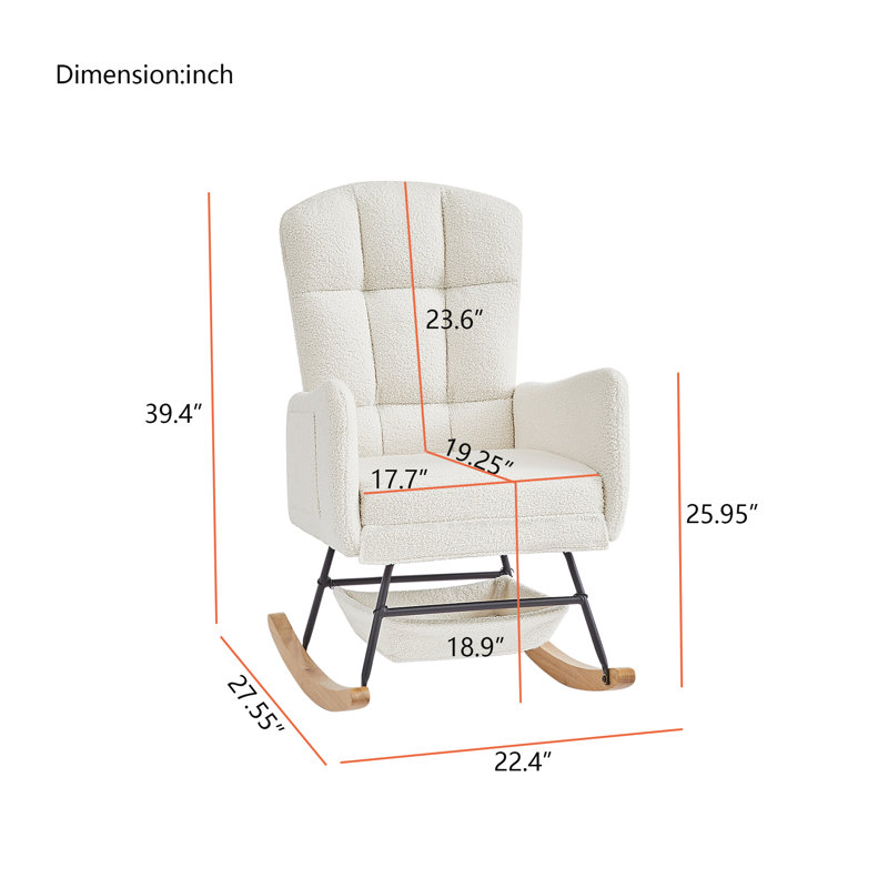 Chaise berçante rembourrée Teddy avec pieds en bois Solld, Beige