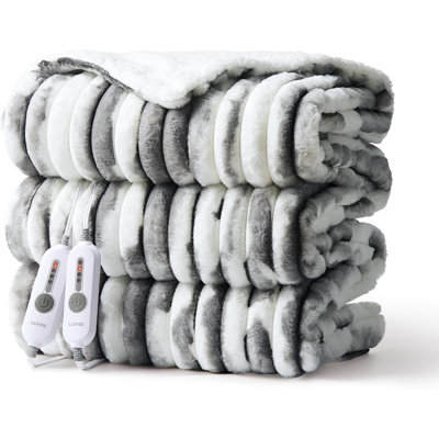 Electric Heated Throw Blanket 50"x60" – Soft Faux Fur, 4 Heat Settings, Auto-Off, Machine Washable, Cozy Beige
