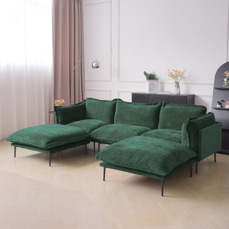 Almendarez Traci Upholstered 111.02'' Wide Velvet Reversible Modular Sofa & Chaise,5-piece, Green Velvet