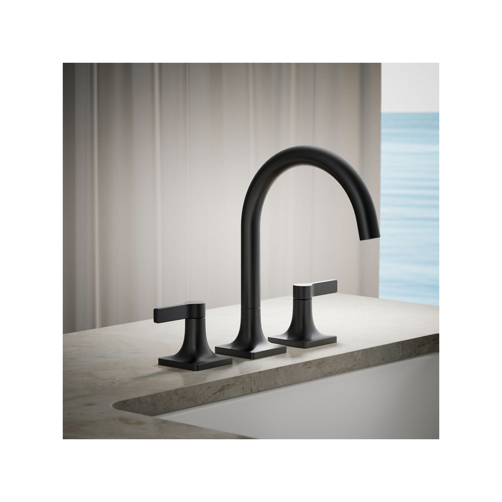 Deck Mounted Bath Faucet, Matte Black