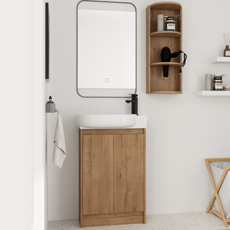 Meuble-lavabo simple autoportant de 23 po avec plateau en céramique et support de rangement flottant, Beige