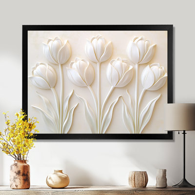 «Minimal White Tulips In Bloom II», reproduction d'art de tulipes