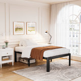 Jalyna Heavy Duty 14'' Metal Bed Frame with Round Corners, Box Spring Not Required, Noise Free