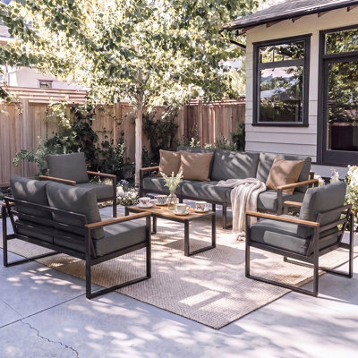 Ensemble de conversation extérieur 7 pièces pour patio avec cadre en acier robuste et assises profondes
