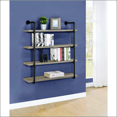 Black And Rustic Oak 4-Tier Wall Shelf