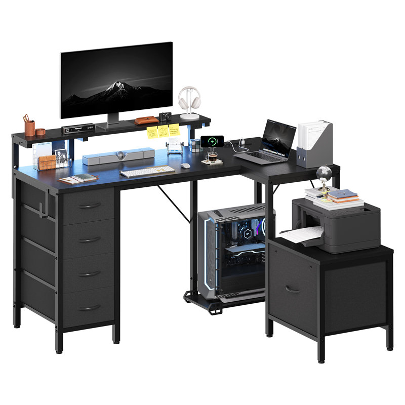 L-Shaped Metal Base Computer Desk, 75cm. H x 139cm. W x 50cm. D