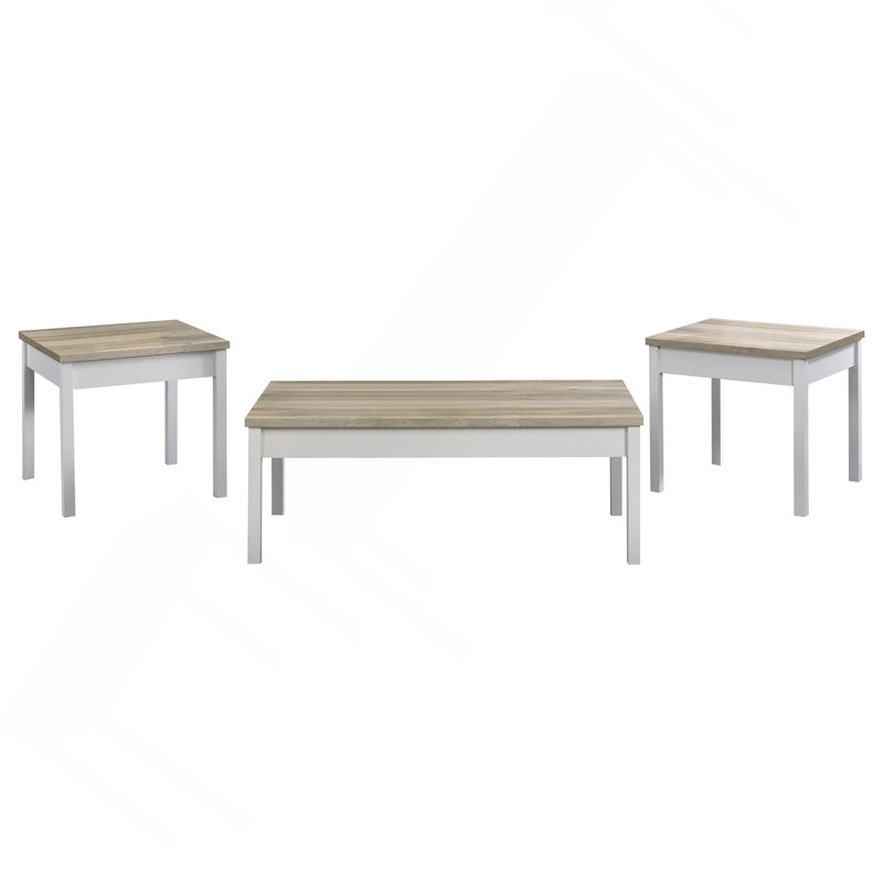 Ensemble de tables basses 3 pièces en pin et blanc vieilli