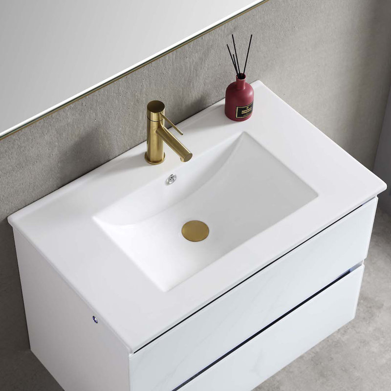 30" Calacatta White Wall-Mounted Vanity with Ceramic Sink