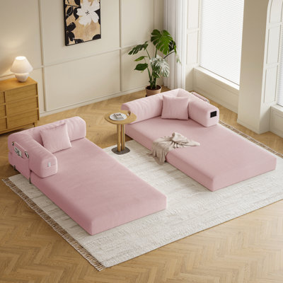 Living Room Couple 2-Person Sofa,Convertible Sleeper Sofa Bed With 2 Pillows, Corduroy Couch Removable And Washable Sofa , Floor Sofa Lounge Couch For Small Spaces