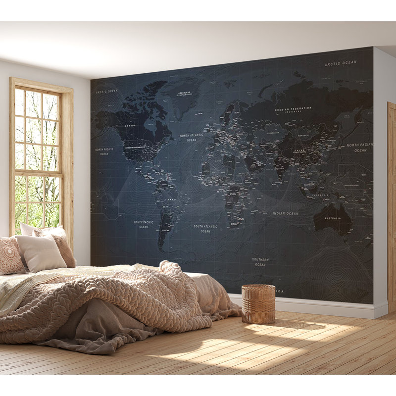 Papier peint carte carte du monde, L 96 po x l 137 po