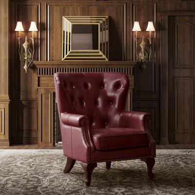 Ansumana 31.5 W Genuine Leather Armchair with Wing Back by Lark Manor