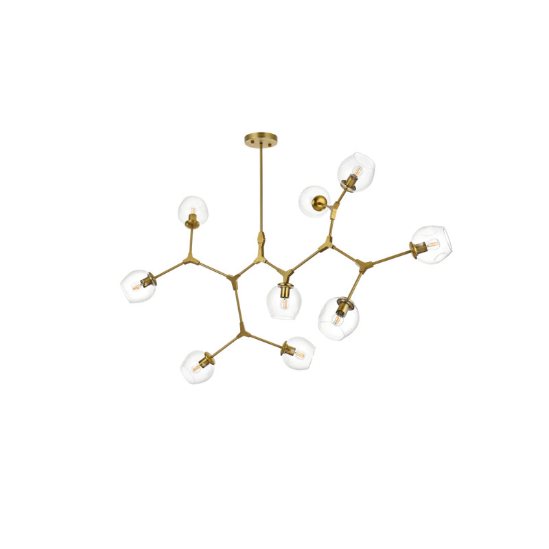 Spinks 7-Light Sputnik Modern Linear Chandelier, Brass, 9 Lights, 60"