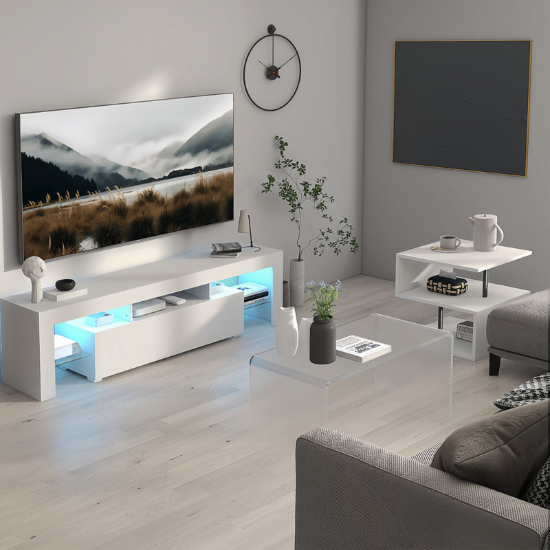 LED TV Stand  Televisions Up To 55 S, Entertainment Centre With Down Filp Door, Glass Shelf And High Glossy UV Front Face, TV Console Table  Living Room,,