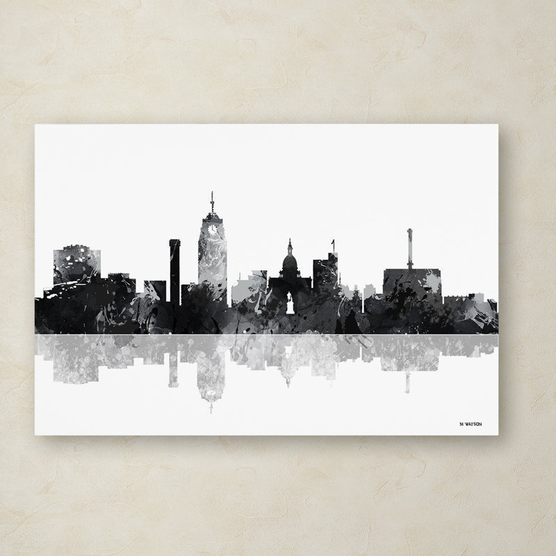 « lansing michigan horizon bg-1 », reproduction d’impression sur toile tendue en noir et blanc, H 30 po x l 47 po x P 2 po