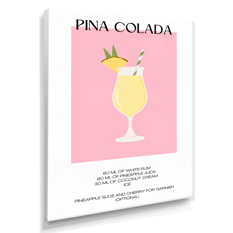 Pina Colada Cocktail Party - Décoration murale cocktails, H 40 po x l 30 po, Toile tendue