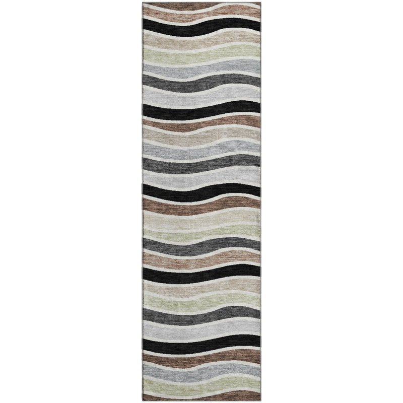 Premium Machine Washable Mayfield AMF2333 Stripes Rug, 2'3" x 7'6" Runner, Black