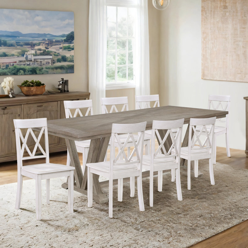 Brookner Wood Cross-Back Dining Chairs, Antique White, 8