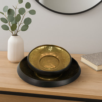 Rema Decorative Tabletop Bowls Set Of 2, Modern Ceramic