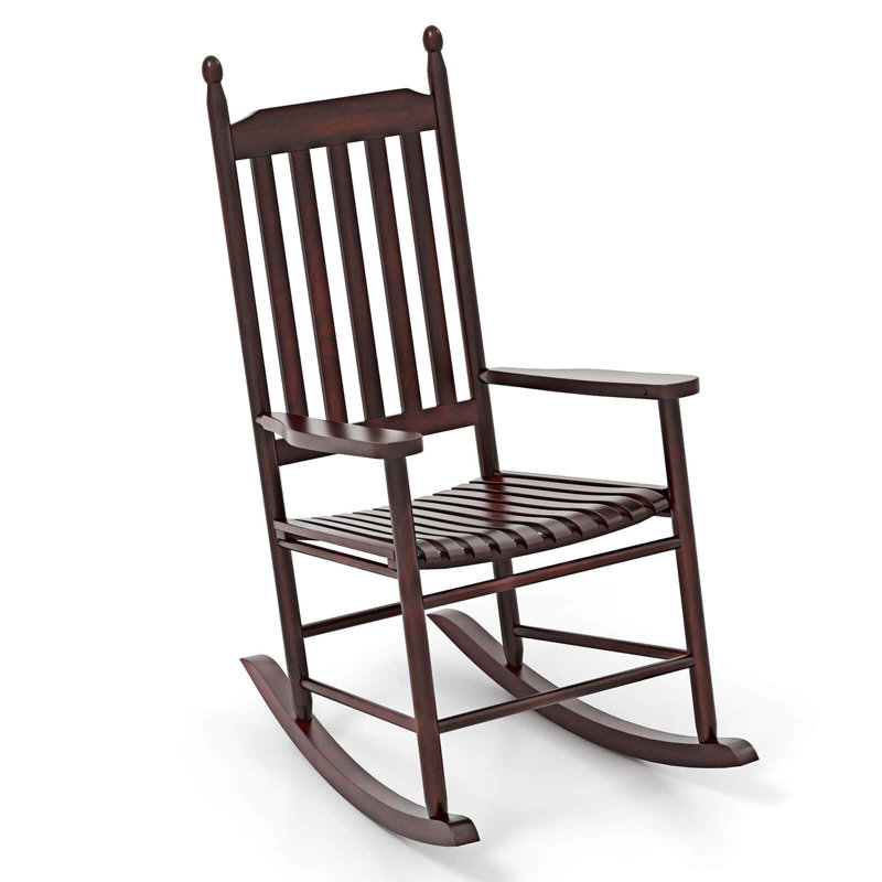 Chaise berçante d'extérieur en bois avec assise et dossier à lattes en bois massif , Brun