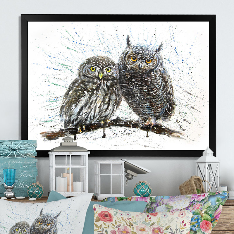 Little Owls Bird - reproduction sur toile avec cadre flottant, Cadre noir, H 8 po x l 12 po x P 1 po