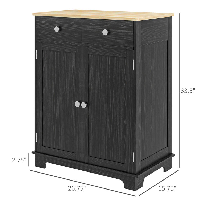 Distressed Black Sideboard Table - Solid Wood Countertop, 2 Drawers, Doors, Adjustable Shelf For Kitchen Use With Drawers Shelf, Storage