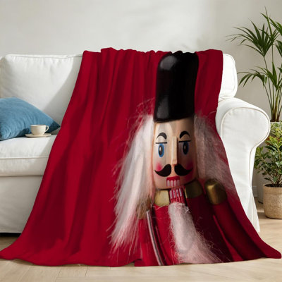 Red Ultra Soft Flannel Fleece Throw Blanket,Festive Christmas Soldier Single-Sided Print