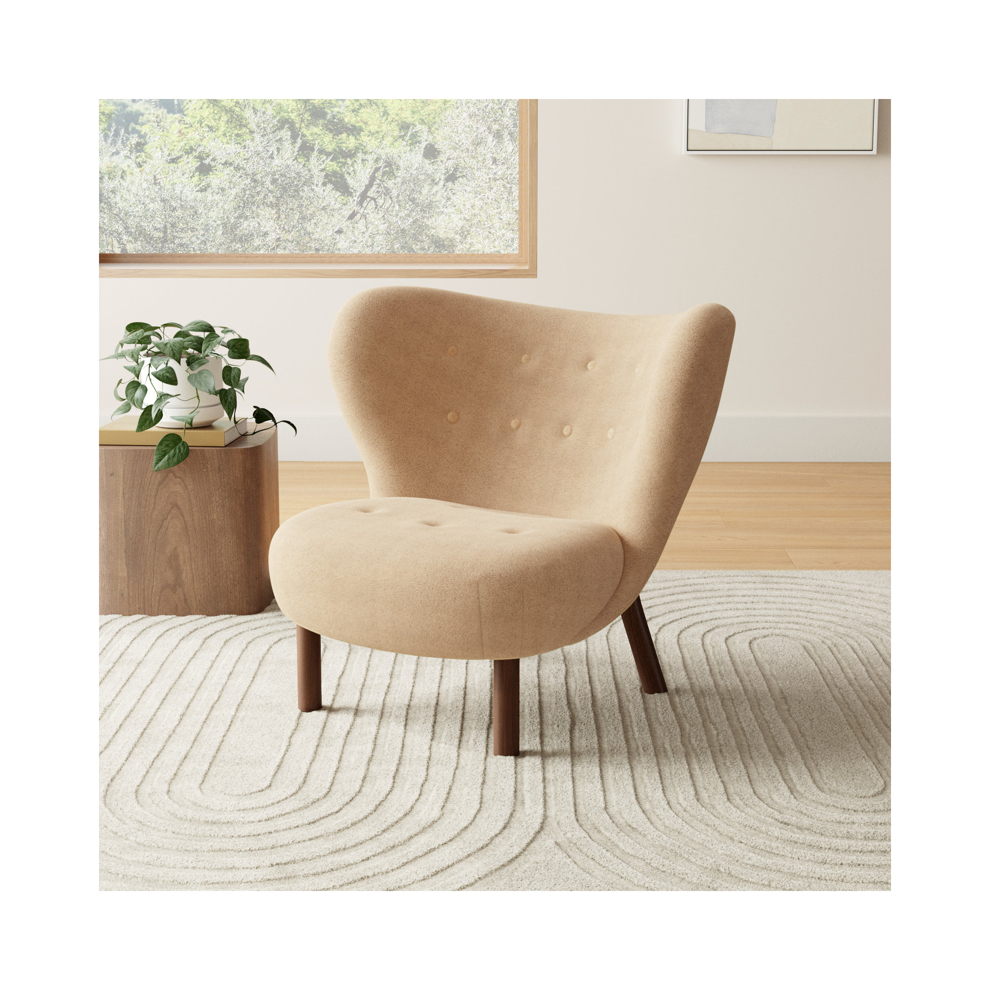 Cadwell Upholstered Wingback Chair, Tan