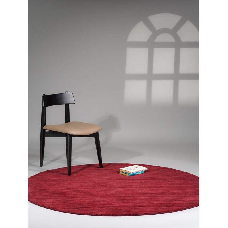 Hand Knotted Loom Wool Eco-Friendly Area Rugs -Round, Dark Red Color, Plain Solid Design, High Pile Thick Handmade Anti Skid Area Rugs for Living Room, Bed Room