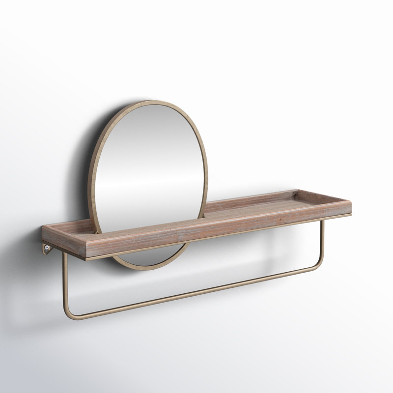 Metal Flat Mirror with Shelves, Gold