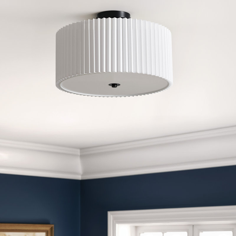 Pelayo Fabric Semi Flush Mount, 9.3" H x 15.75" W x 15.75" D, Black