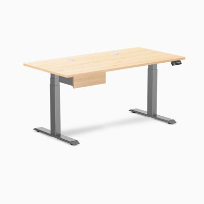 Bureau double debout en bois franc avec tiroir - chêne blanc / 60 x 30 pouces avec œillets / noir mat