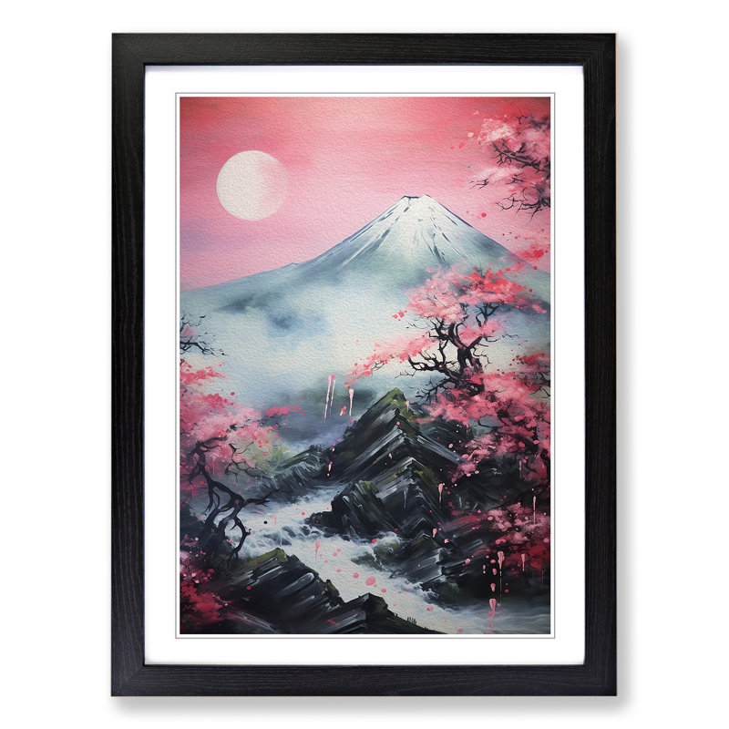 Japanese Mountains Abstract - Framed Print, 46cm H x 34cm W x 2cm D, Black Framed