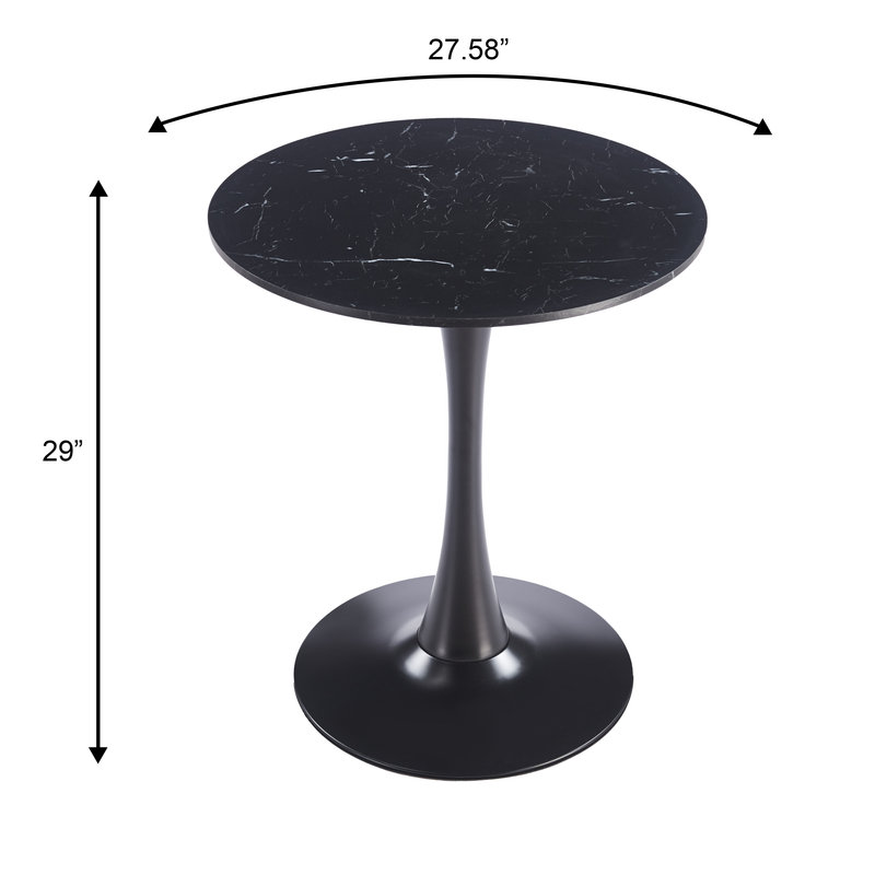  Bristol 27" Round Dining Table, Modern 2-Person Kitchen Beveled Table Top with Black Pedestal Base, Small Space Bistro Table for Apartments